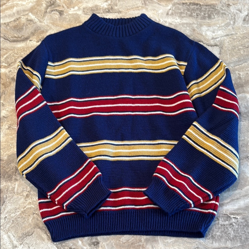 Blue, red, and yellow striped sweater